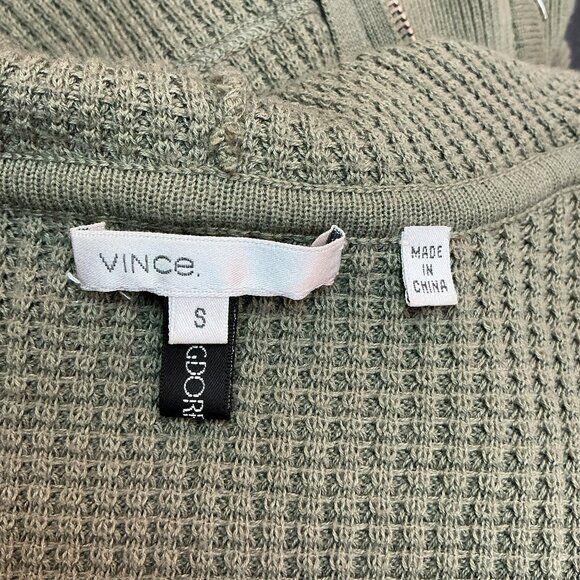 Vince Waffle Knit Hooded Jacket  Zip-Up Sage Green Womens Small 100% Cotton - Picture 10 of 13